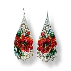 Hand beaded Boho Rose 🌹 earrings